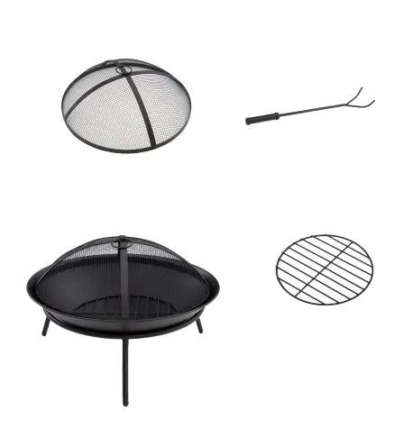 Brasero de Exterior con Tapa y Atizador Pozo de Fuego de Metal para Terraza Patio Jardín Ø47x33 cm Negro