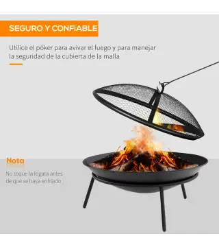 Brasero de Exterior con Tapa y Atizador Pozo de Fuego de Metal para Terraza Patio Jardín Ø47x33 cm Negro
