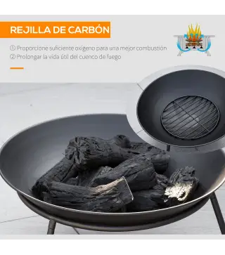 Brasero de Exterior con Tapa y Atizador Pozo de Fuego de Metal para Terraza Patio Jardín Ø47x33 cm Negro