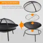 Brasero de Exterior con Tapa y Atizador Pozo de Fuego de Metal para Terraza Patio Jardín Ø47x33 cm Negro