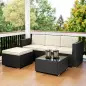 Conjunto de Muebles de Ratán de Jardín Sofá de 3 Plazas Taburete y Mesa de Centro con Encimera de Cristal Negro