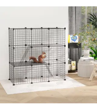 Jaula para Animales Pequeños de 31 Paneles Parque para Mascotas para Gatitos Conejos Chinchillas 105x45x105 cm Negro