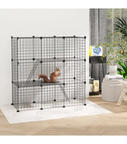 Jaula para Animales Pequeños de 31 Paneles Parque para Mascotas para Gatitos Conejos Chinchillas 105x45x105 cm Negro