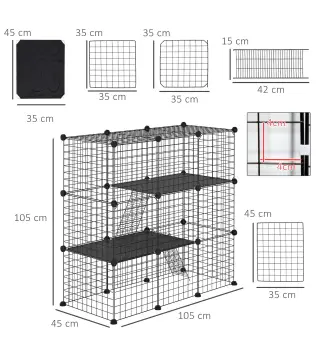 Jaula para Animales Pequeños de 31 Paneles Parque para Mascotas para Gatitos Conejos Chinchillas 105x45x105 cm Negro
