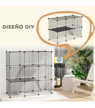Jaula para Animales Pequeños de 31 Paneles Parque para Mascotas para Gatitos Conejos Chinchillas 105x45x105 cm Negro