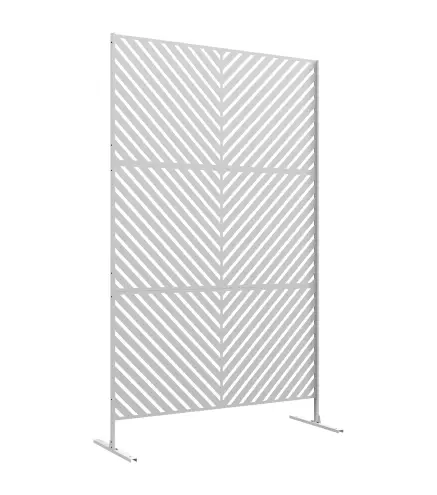 Separador de Ambientes Exterior con 3 Piezas Patrón de Triángulo Invertido con Marco de Acero 122x45x198 cm Blanco