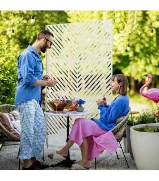 Separador de Ambientes Exterior con 3 Piezas Patrón de Triángulo Invertido con Marco de Acero 122x45x198 cm Blanco