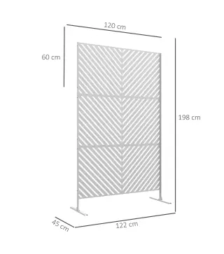 Separador de Ambientes Exterior con 3 Piezas Patrón de Triángulo Invertido con Marco de Acero 122x45x198 cm Blanco
