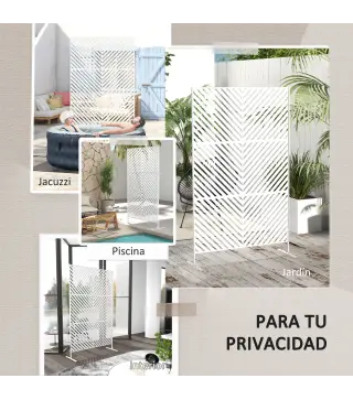 Separador de Ambientes Exterior con 3 Piezas Patrón de Triángulo Invertido con Marco de Acero 122x45x198 cm Blanco