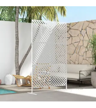 Separador de Ambientes Exterior con 3 Piezas Patrón de Triángulo Invertido con Marco de Acero 122x45x198 cm Blanco