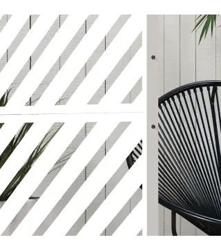 Separador de Ambientes Exterior con 3 Piezas Patrón de Triángulo Invertido con Marco de Acero 122x45x198 cm Blanco