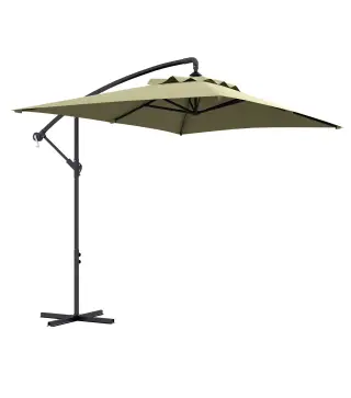 Sombrilla Excéntrica para Jardín Grande Apertura con Manivela Poste de Metal y Base Cruzada 294x193x250 cm Beige