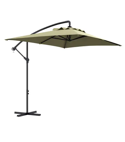 Sombrilla Excéntrica para Jardín Grande Apertura con Manivela Poste de Metal y Base Cruzada 294x193x250 cm Beige