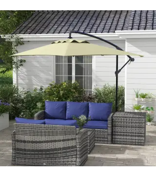 Sombrilla Excéntrica para Jardín Grande Apertura con Manivela Poste de Metal y Base Cruzada 294x193x250 cm Beige