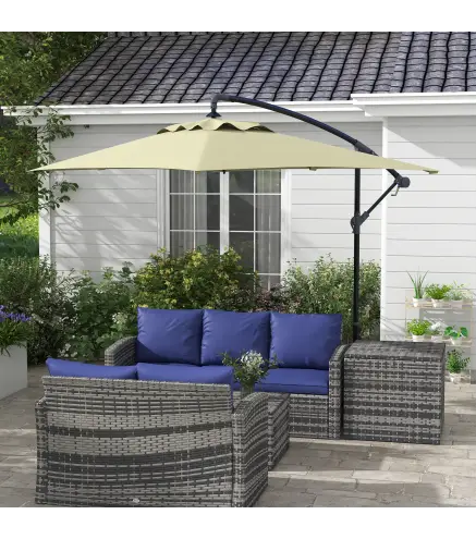 Sombrilla Excéntrica para Jardín Grande Apertura con Manivela Poste de Metal y Base Cruzada 294x193x250 cm Beige