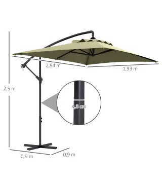 Sombrilla Excéntrica para Jardín Grande Apertura con Manivela Poste de Metal y Base Cruzada 294x193x250 cm Beige