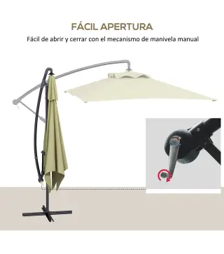 Sombrilla Excéntrica para Jardín Grande Apertura con Manivela Poste de Metal y Base Cruzada 294x193x250 cm Beige