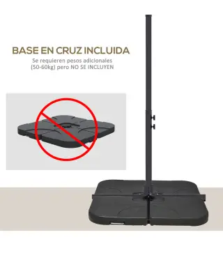 Sombrilla Excéntrica para Jardín Grande Apertura con Manivela Poste de Metal y Base Cruzada 294x193x250 cm Beige