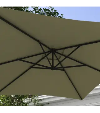 Sombrilla Excéntrica para Jardín Grande Apertura con Manivela Poste de Metal y Base Cruzada 294x193x250 cm Beige