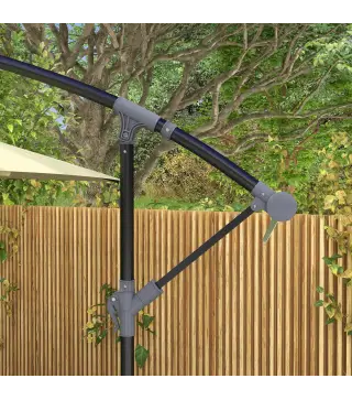 Sombrilla Excéntrica para Jardín Grande Apertura con Manivela Poste de Metal y Base Cruzada 294x193x250 cm Beige