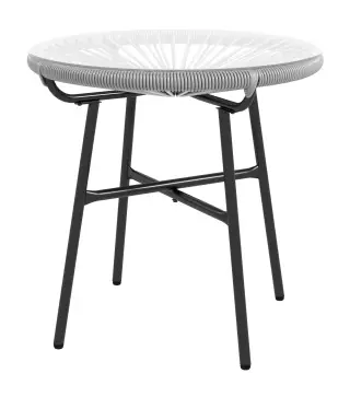 Mesa Auxiliar de Ratán Sintético Redonda para Exteriores con Encimera de Vidrio Templado Ø50x50 cm Gris