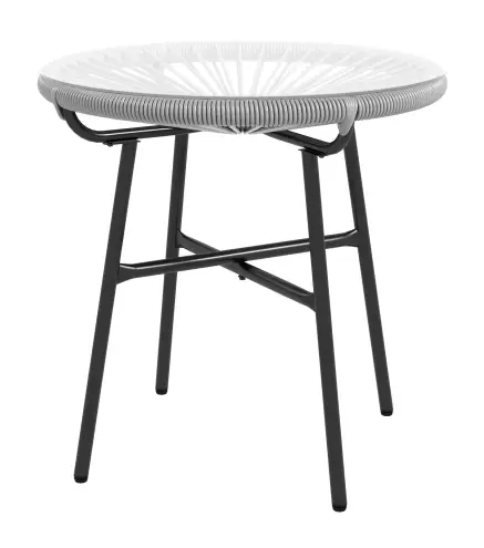 Mesa Auxiliar de Ratán Sintético Redonda para Exteriores con Encimera de Vidrio Templado Ø50x50 cm Gris