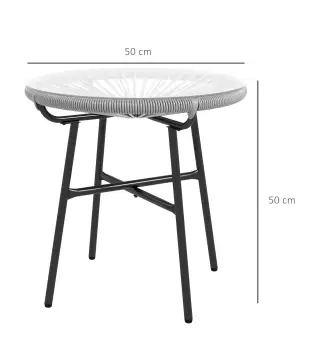 Mesa Auxiliar de Ratán Sintético Redonda para Exteriores con Encimera de Vidrio Templado Ø50x50 cm Gris