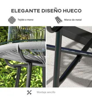 Mesa Auxiliar de Ratán Sintético Redonda para Exteriores con Encimera de Vidrio Templado Ø50x50 cm Gris