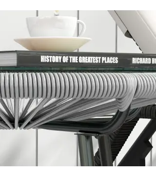 Mesa Auxiliar de Ratán Sintético Redonda para Exteriores con Encimera de Vidrio Templado Ø50x50 cm Gris