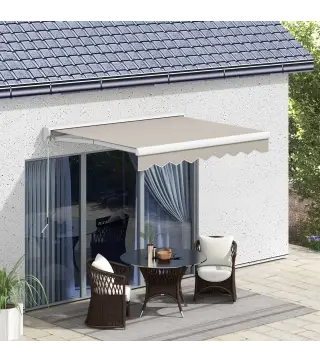 Toldo Retráctil Eléctrico Manual 250x200 cm Toldo Portátil con Mando a Distancia Manivela Manual Marco de Aluminio Crema