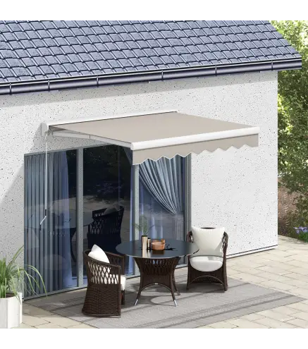 Toldo Retráctil Eléctrico Manual 250x200 cm Toldo Portátil con Mando a Distancia Manivela Manual Marco de Aluminio Crema