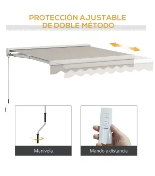 Toldo Retráctil Eléctrico Manual 250x200 cm Toldo Portátil con Mando a Distancia Manivela Manual Marco de Aluminio Crema