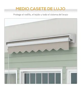 Toldo Retráctil Eléctrico Manual 250x200 cm Toldo Portátil con Mando a Distancia Manivela Manual Marco de Aluminio Crema