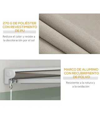 Toldo Retráctil Eléctrico Manual 250x200 cm Toldo Portátil con Mando a Distancia Manivela Manual Marco de Aluminio Crema