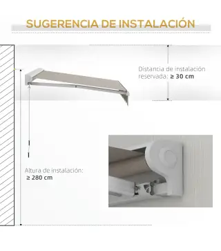 Toldo Retráctil Eléctrico Manual 250x200 cm Toldo Portátil con Mando a Distancia Manivela Manual Marco de Aluminio Crema