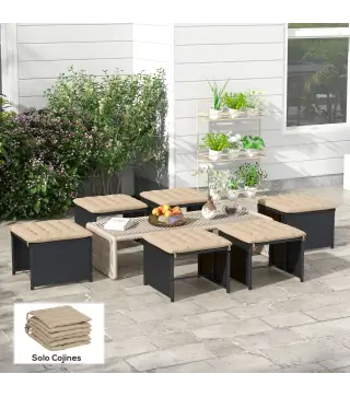 Juego de 6 Cojines para Sillas de Comedor 40x40 cm 6 Piezas Cojines para Sillas de Jardín Acolchados con Cintas Caqui