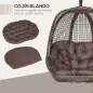 Sillón Colgante con Efecto Imitación Ratán Soporte de Acero Cesta Plegable Bolsa de Taza y Cojines Carga 120 kg Café