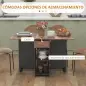 Mesa de Cocina Plegable con Ruedas Alas Abatibles Cajón y Estantes para 2-4 Personas 120x72x75 cm Marrón Rústico y Negro