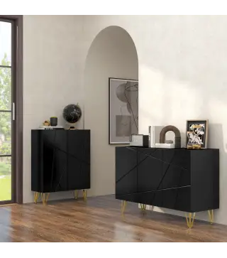 Aparador de Entrada con 3 Puertas y Estantes Ajustables para Cocina Sala 120x40x75 cm Negro
