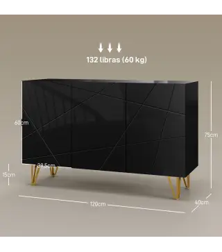 Aparador de Entrada con 3 Puertas y Estantes Ajustables para Cocina Sala 120x40x75 cm Negro