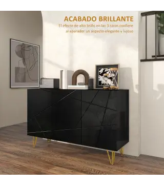 Aparador de Entrada con 3 Puertas y Estantes Ajustables para Cocina Sala 120x40x75 cm Negro