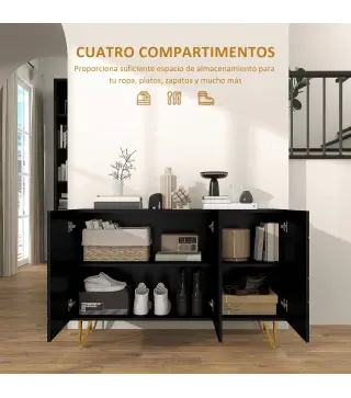 Aparador de Entrada con 3 Puertas y Estantes Ajustables para Cocina Sala 120x40x75 cm Negro