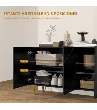Aparador de Entrada con 3 Puertas y Estantes Ajustables para Cocina Sala 120x40x75 cm Negro