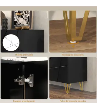 Aparador de Entrada con 3 Puertas y Estantes Ajustables para Cocina Sala 120x40x75 cm Negro