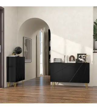 Aparador de Entrada con 3 Puertas y Estantes Ajustables para Cocina Sala 120x40x75 cm Negro