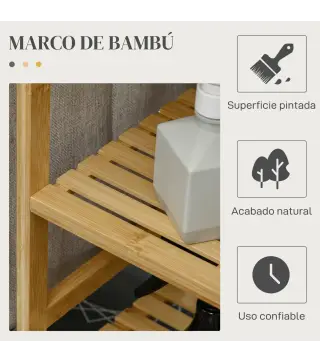 Cesto de Ropa Sucia 57,4L con Tabla de Planchar Soporte para Plancha 3 Estantes y Bolsa Extraíble 113x34x82 cm Natural