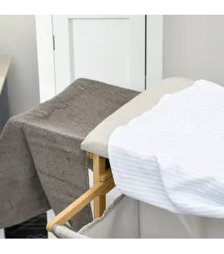 Cesto de Ropa Sucia 57,4L con Tabla de Planchar Soporte para Plancha 3 Estantes y Bolsa Extraíble 113x34x82 cm Natural