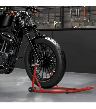 Caballete Moto Soporte Delantero Universal de Acero con Horquillas en U y L para Rueda 10" 17" 18" Carga 200 kg Rojo