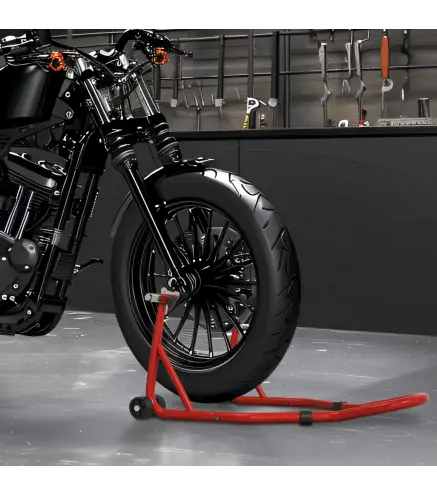 Caballete Moto Soporte Delantero Universal de Acero con Horquillas en U y L para Rueda 10" 17" 18" Carga 200 kg Rojo