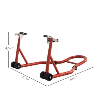 Caballete Moto Soporte Delantero Universal de Acero con Horquillas en U y L para Rueda 10" 17" 18" Carga 200 kg Rojo